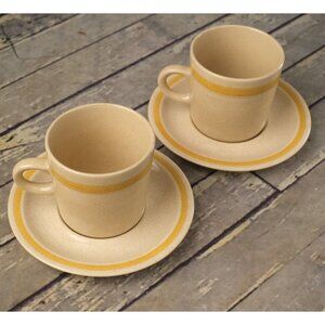 YAMAKA STONEWARE Japan Teacup and Saucer Lemoncream Cupboard Craft-Set of 2 Vtg